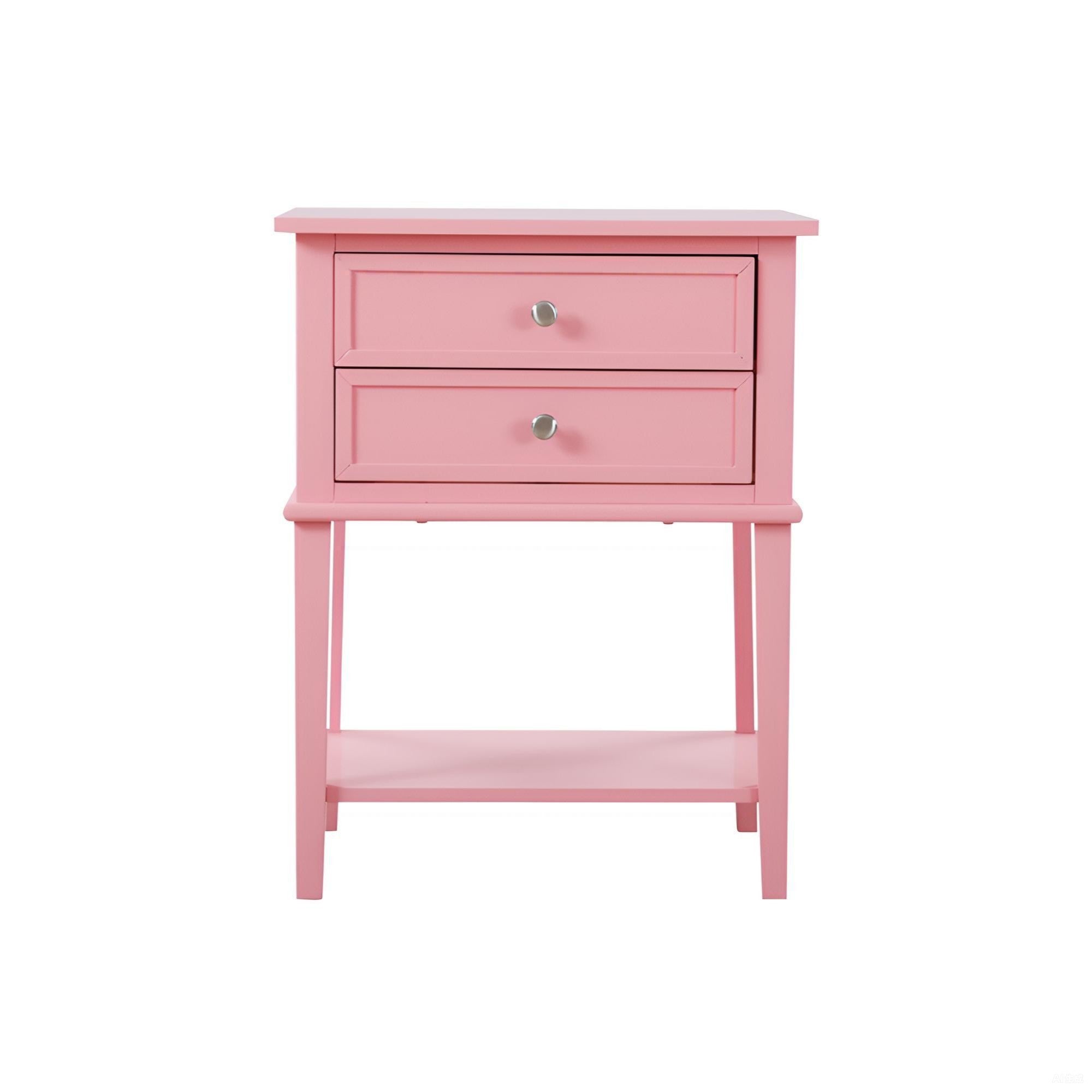 Contemporary Pink Nightstand with Open Shelf and Sturdy Particle Board Construction