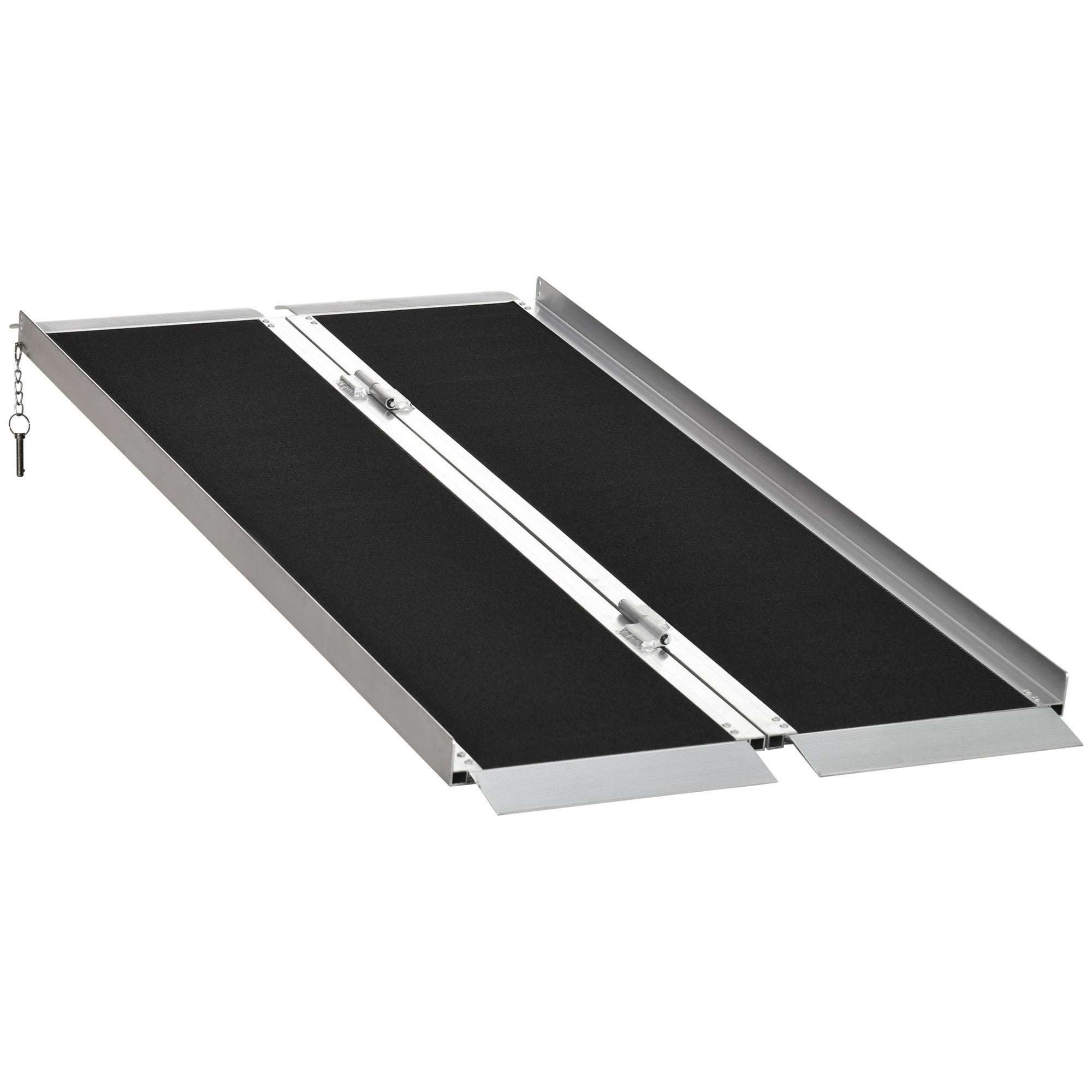 HOMCOM 5' Aluminum Portable Wheelchair Ramp for Home, Steps, Doorways, Folding Handicap Ramp, Skidproof Carpeted Threshold Ramp with Durability for Strong Load-Bearing, Carrying Handle