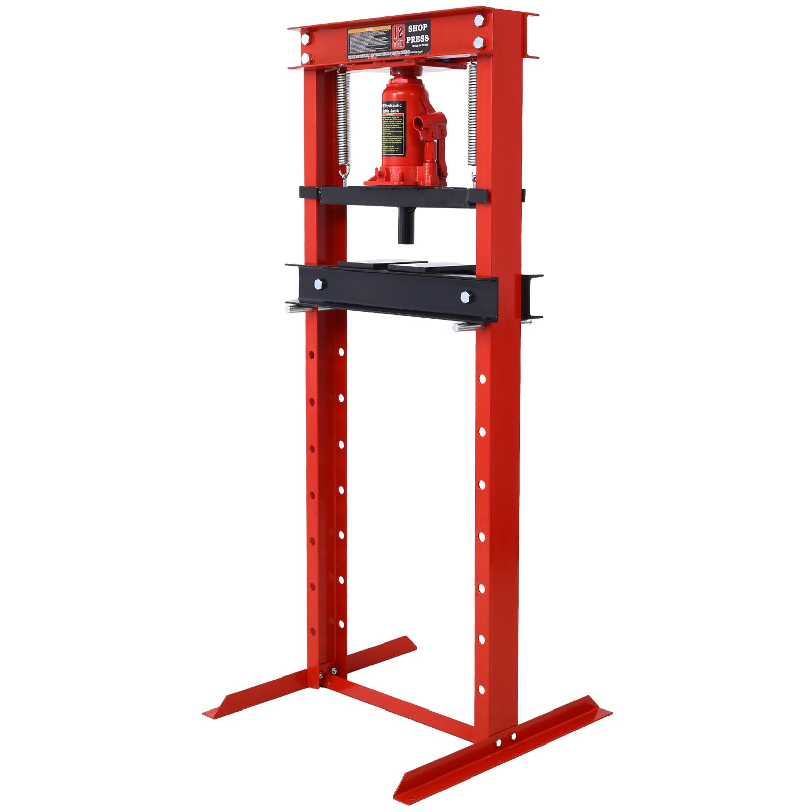 Hydraulic Shop Press ,12-Ton Capacity , Floor Mount ,with Press Plates, H-Frame Garage Floor Press, Adjustable Working Table Height,red