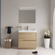 36' Freestanding Bathroom Vanity with Sink, Bathroom Storage Vanity Cabinet with Stone Resin Countertop and Soft Close Drawers, Natural Oak 24V14-36NO