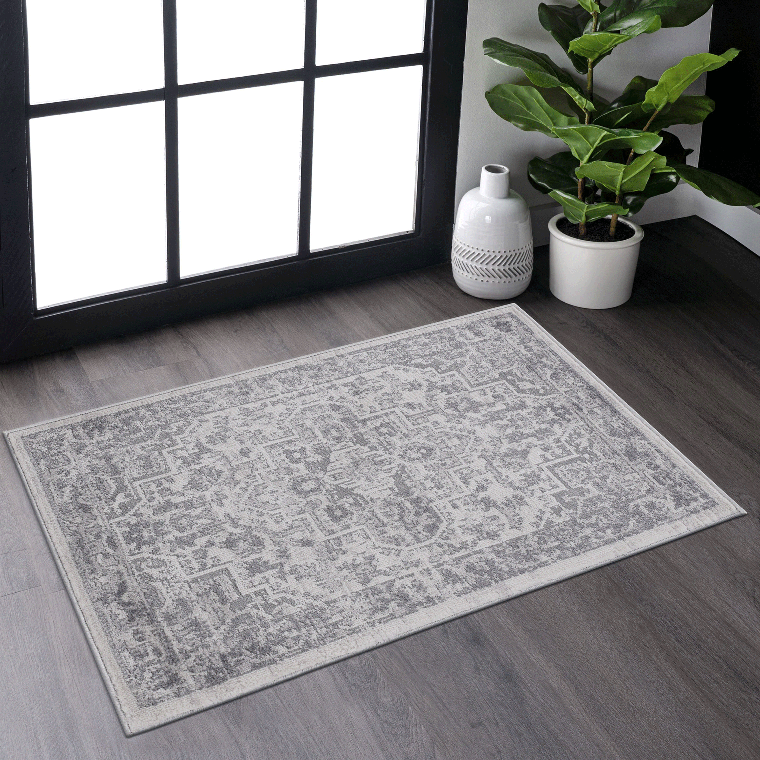 LOOM & LUXE Collection 2X3 Silver/Oriental Non-Shedding Living Room Bedroom Dining Home Office Stylish and Stain Resistant Area Rug