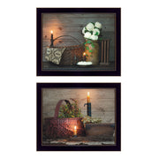 'Baskets and Flowers Collection' 2-Piece Vignette By Susan Boyer, Printed Wall Art, Ready To Hang Framed Poster, Black Frame