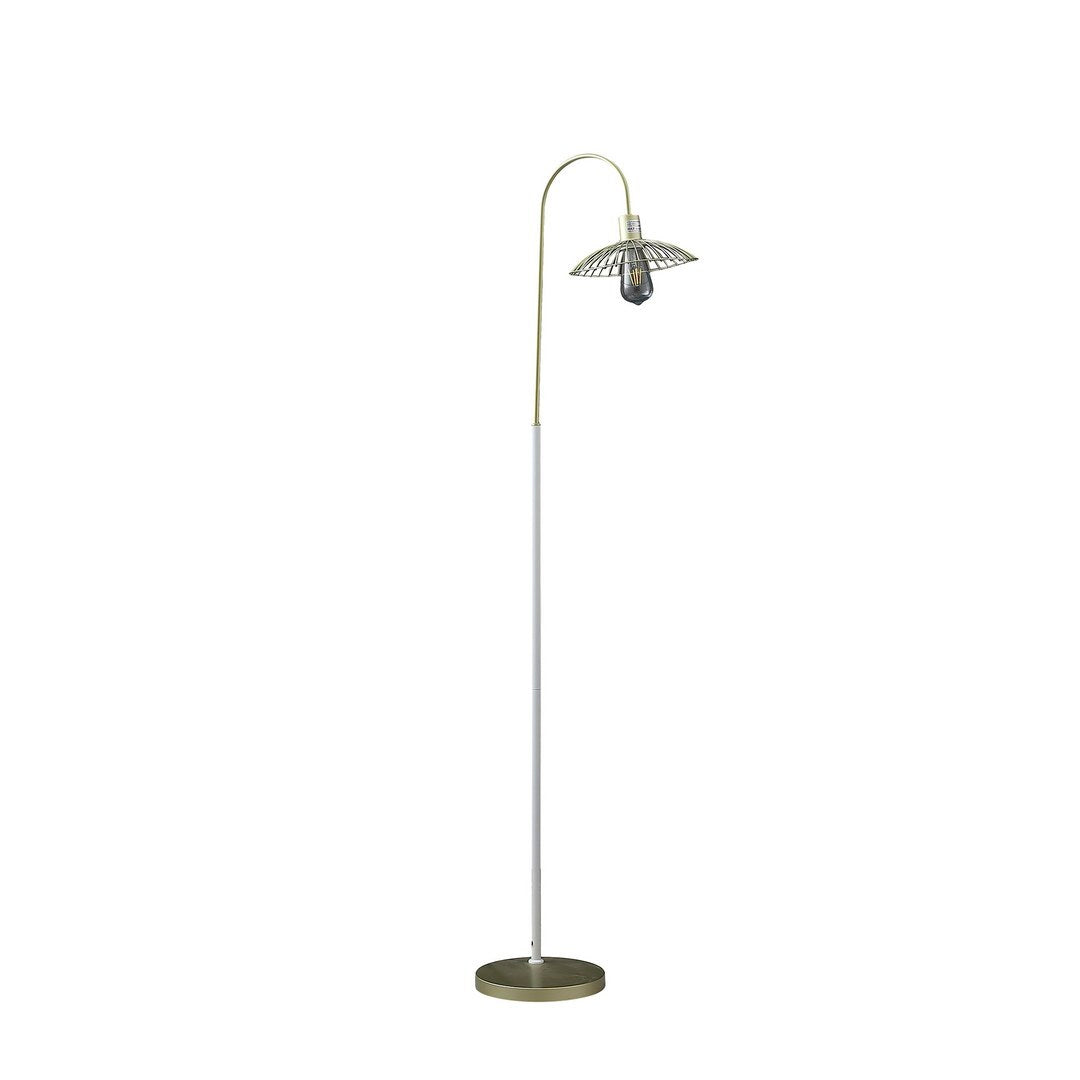 64.25' In Industrial Farm Pendant Cage Satin Matte Gold/White Metal Floor Lamp