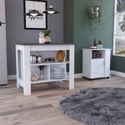 2 Piece Kitchen Set, Kitchen Island + Lower Microwave Pantry Cabinet , White /Onyx
