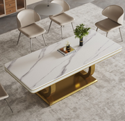 White Veined Marble Dining Table - Stainless Steel Legs, Italian Minimalist
