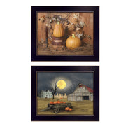 'Pumpkin Space Harvest Collection' 2-Piece Vignette By Billy Jacobs, Printed Wall Art, Ready To Hang Framed Poster, Black Frame