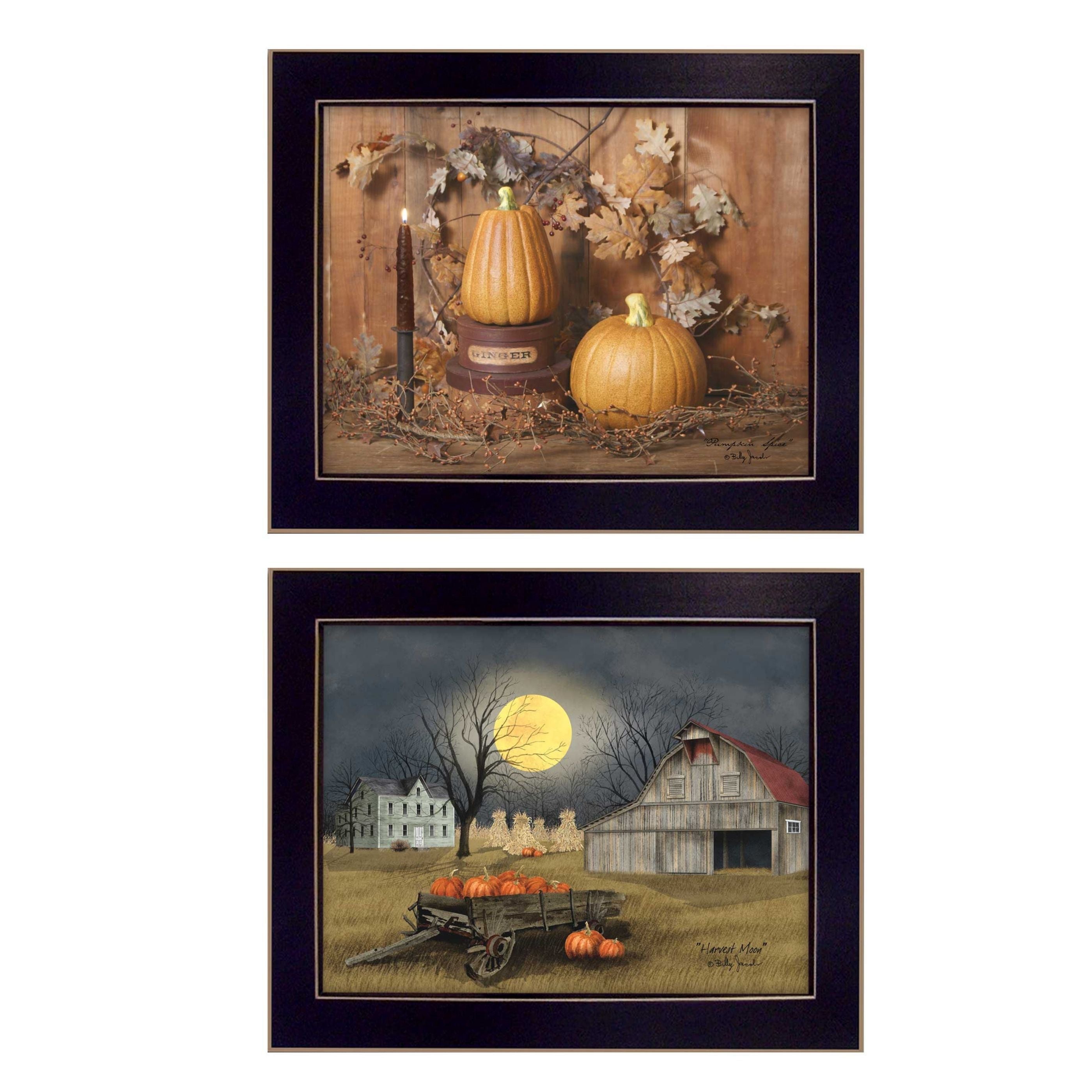 'Pumpkin Space Harvest Collection' 2-Piece Vignette By Billy Jacobs, Printed Wall Art, Ready To Hang Framed Poster, Black Frame