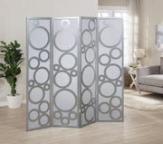 Arvada 4-Panel Wood Room Divider with Circle Pattern, Silver