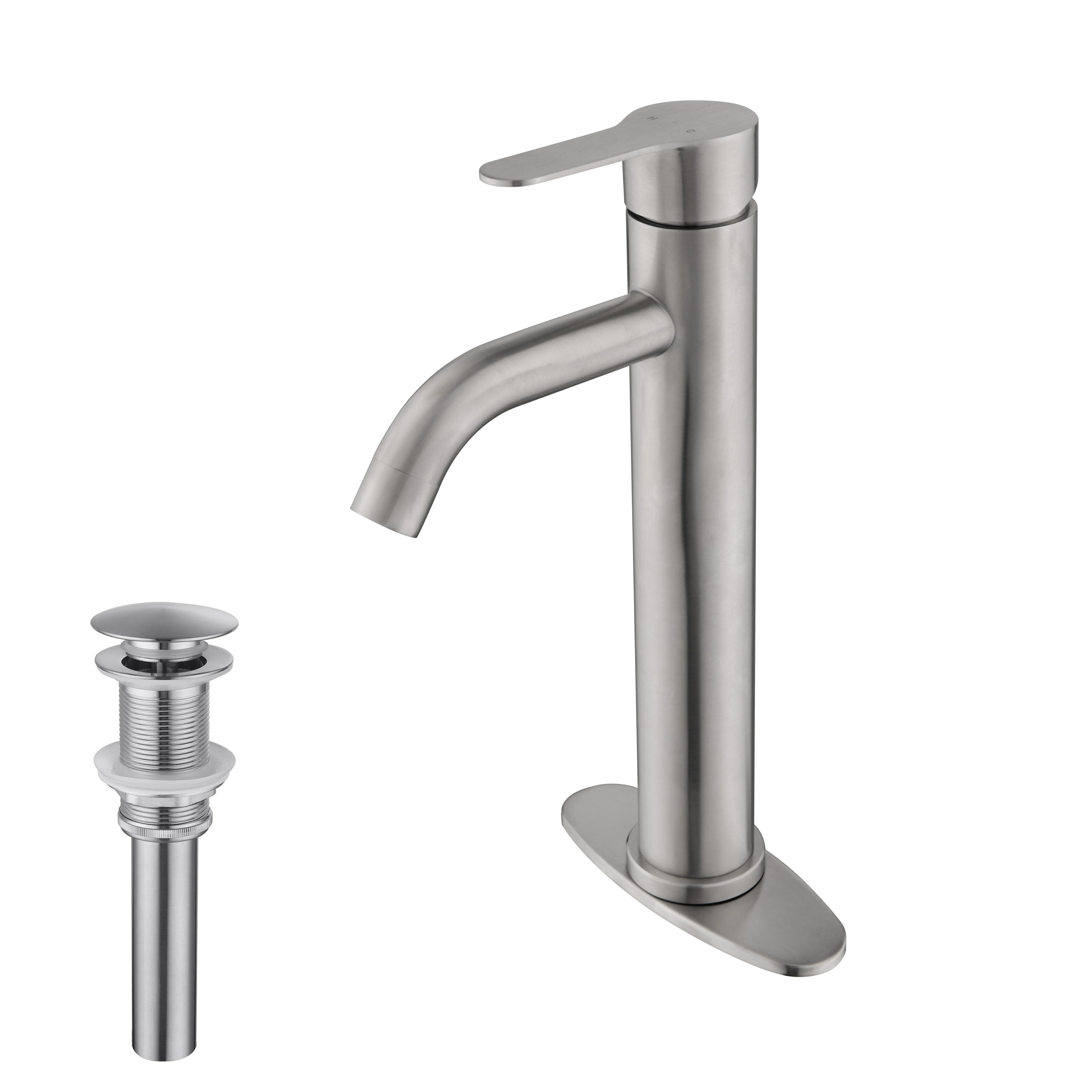 Bathroom Sink Single Handle Faucet with Pop-Up Drain (No Overflow)