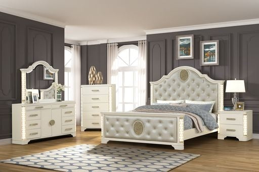 JASMINE Queen 5 Pc Unique LED Bedroom Set made with Wood in Beige (CA INVENTORY)