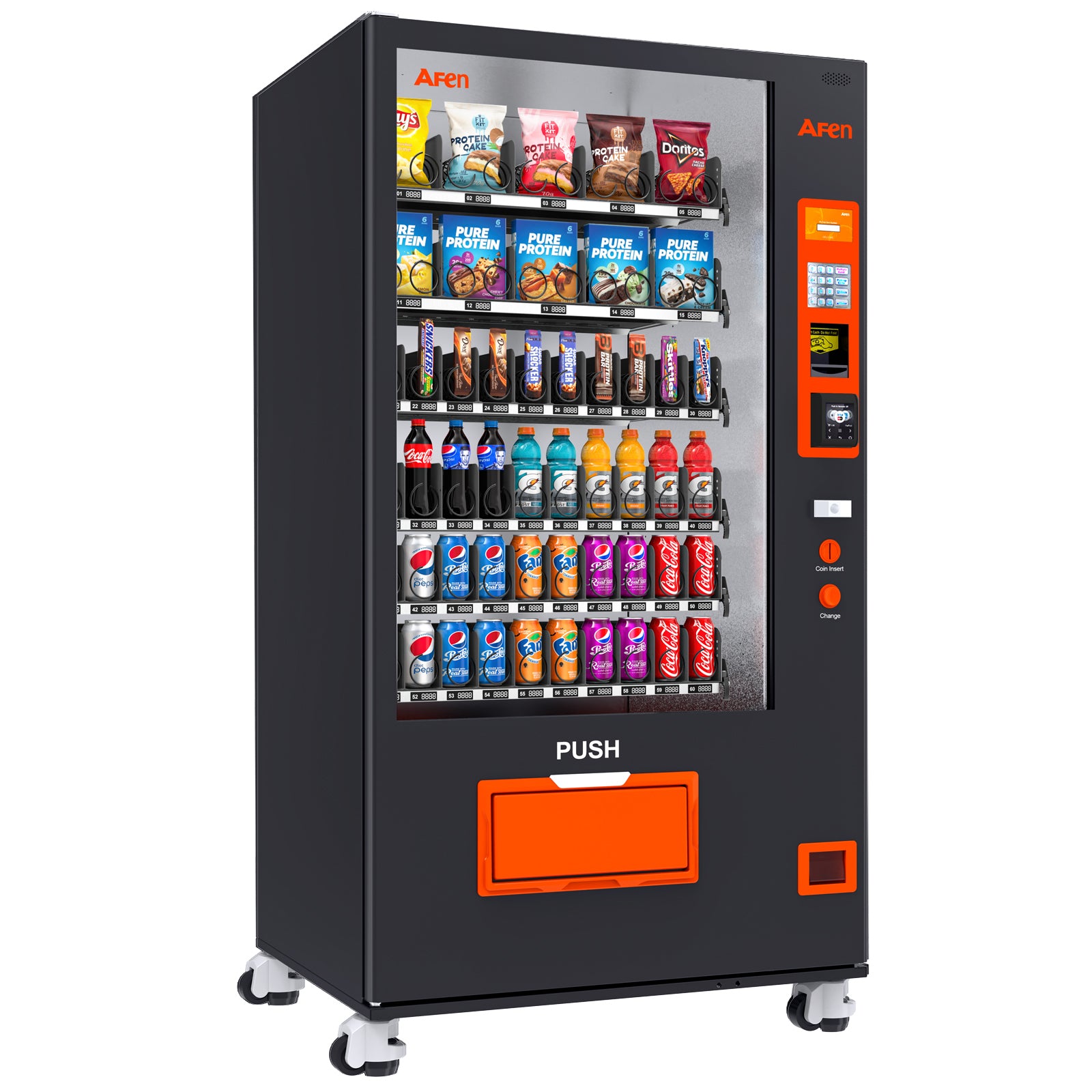 AFEN Large 60 Slot Snack & Drink Vending Machine for Business Commercial Refrigerated Combo Vending Machine with Coin and Bill Acceptor, Credit Card Reader Payment Cashless, Black