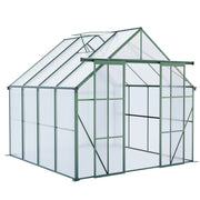 Outdoor Walk-in Greenhouse 8x8 FT Double Door with Polycarbonate Panels, Aluminum Frame, Green