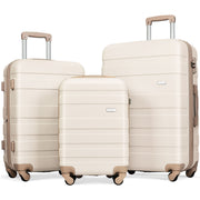 Luggage Sets New Model   ABS Hardshell 3pcs Clearance Luggage Hardside Lightweight Durable Suitcase sets Spinner Wheels Suitcase with TSA Lock 20''24''28''( Ivory and Golden)