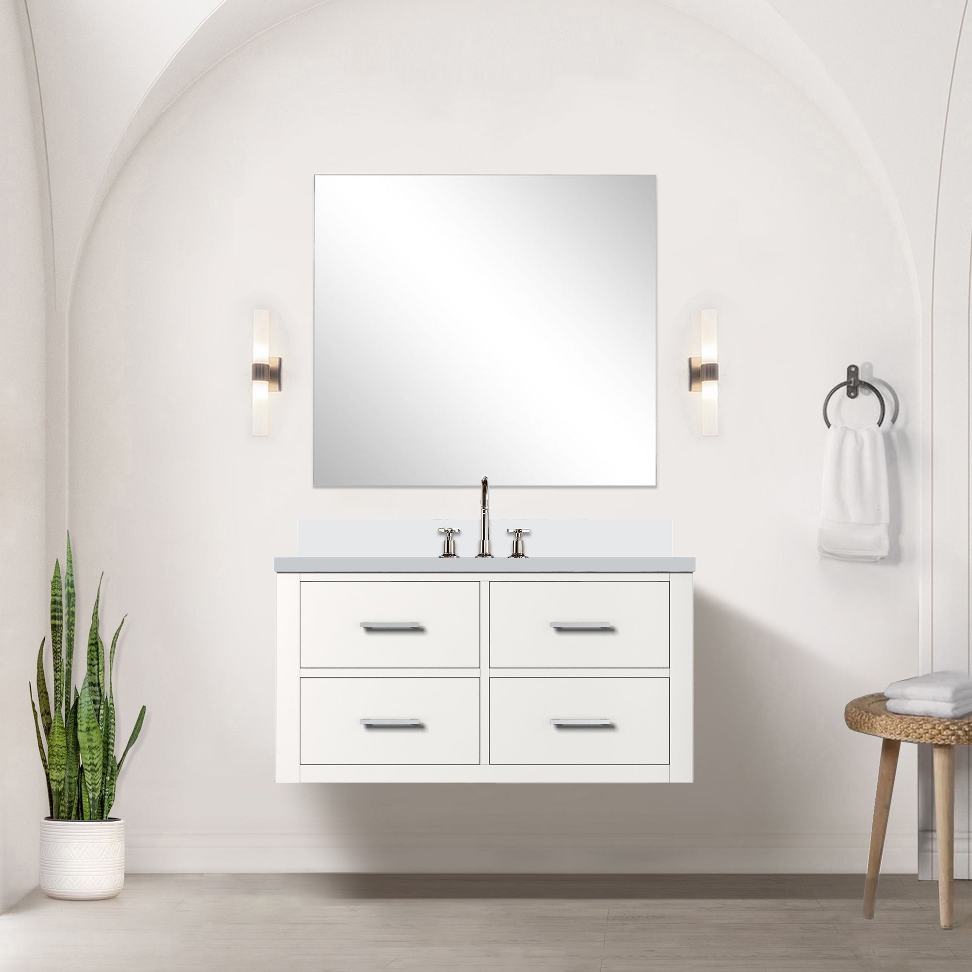 White Single Bath Vanity 36 in. W x 22 in. D, with Cultured Marble Top