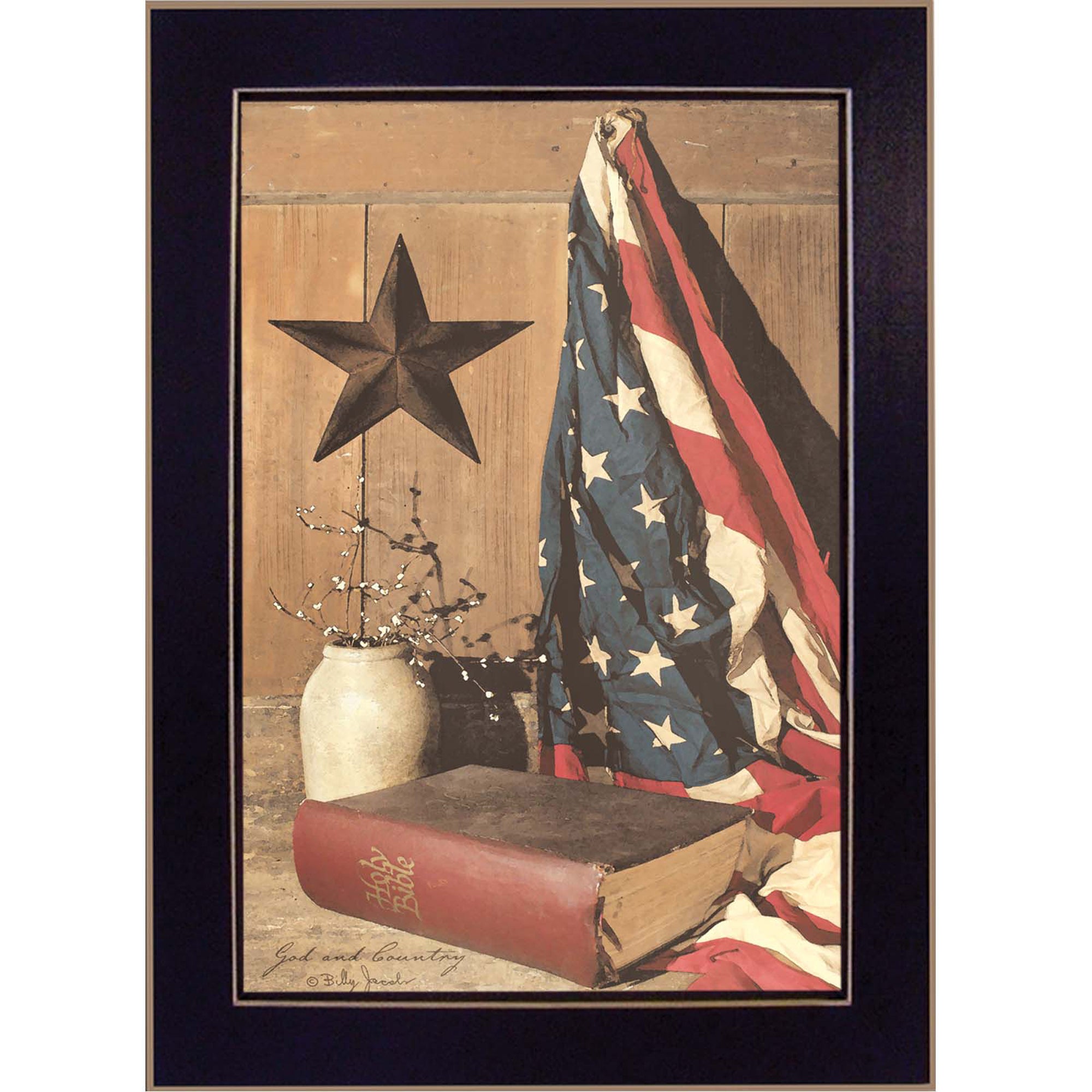 'God and Country' By Billy Jacobs, Printed Wall Art, Ready To Hang Framed Poster, Black Frame
