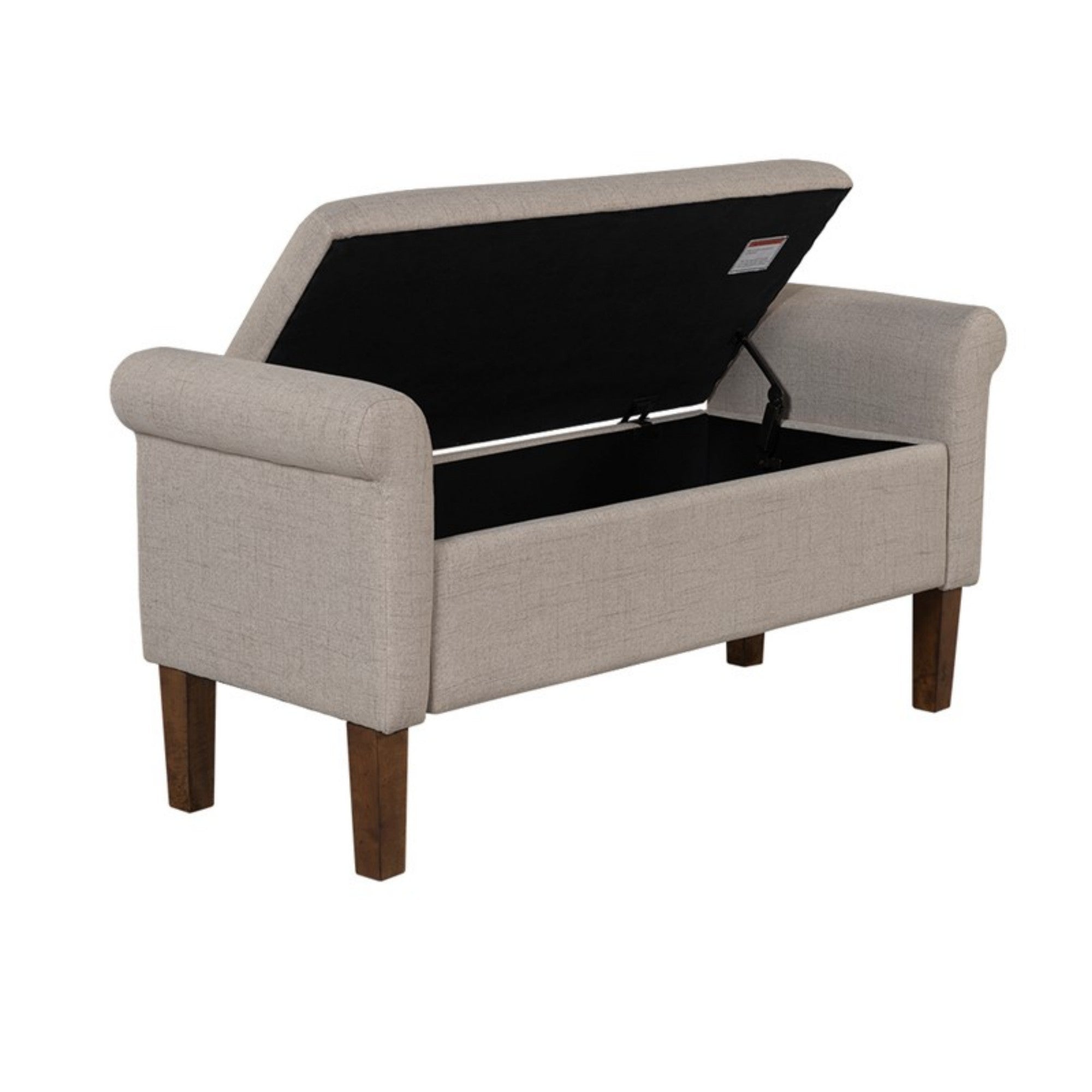 Beige Upholstered Storage Bench with Rolled Armrests and Solid Wood Frame