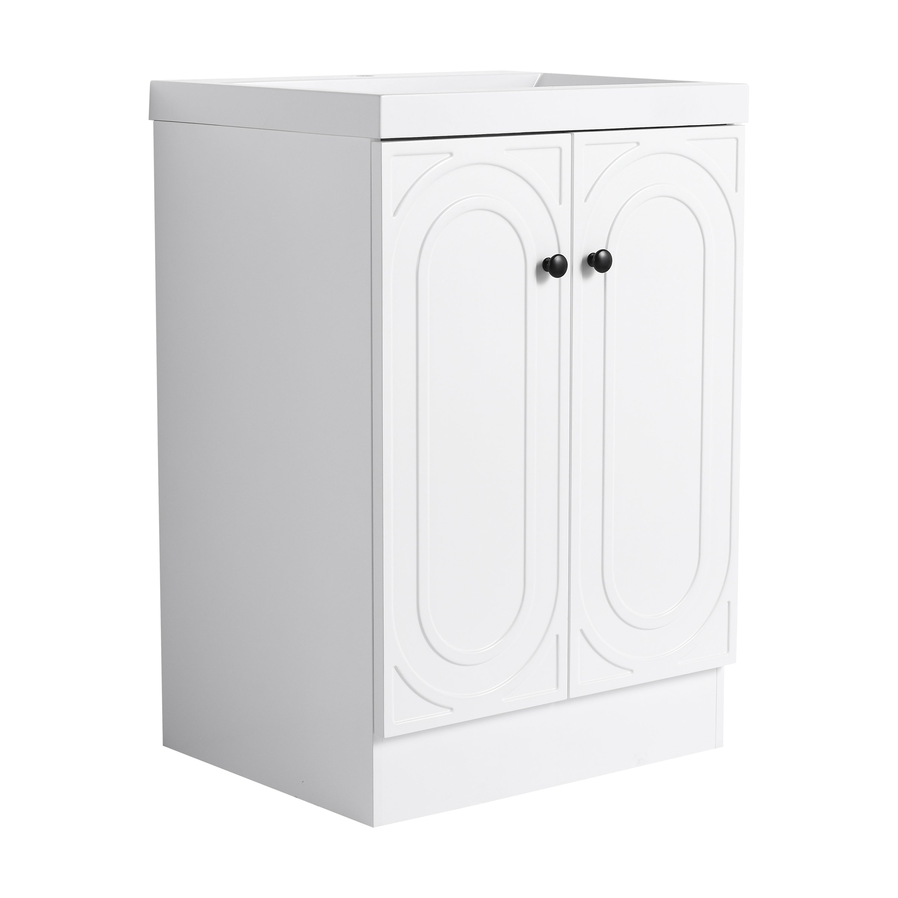 Modern Freestanding Bathroom Vanity with White Resin Sink & Soft-Close Cabinet Doors, Durable Plywood, 24-Inch