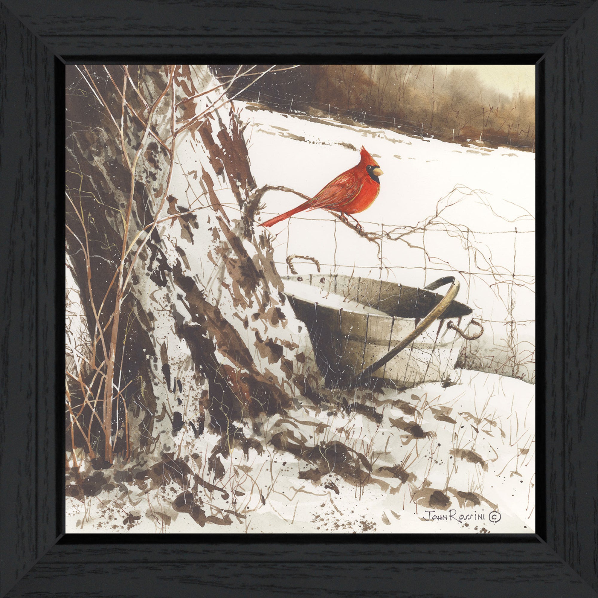 'Country Cardinal' By John Rossini, Printed Wall Art, Ready To Hang Framed Poster, Black Frame