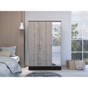 Bolton 120 Mirrored Armoire, Metal Hardware, Double Door Cabinet, Two Drawers, Single Door With Mirror, Rods - Multicolor