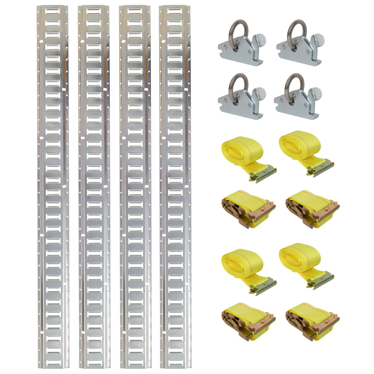 Universal E Track Tie-Down Rail Kit for Trucks, Vans, Garages - Silver Steel, 5ft Rails