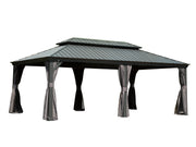 14' X 20' Hardtop Gazebo Outdoor Metal Gazebo Canopy with Galvanized Steel Double Roof, Aluminum Frame, Curtains and Netting for Patio, Deck, Garden, Grey