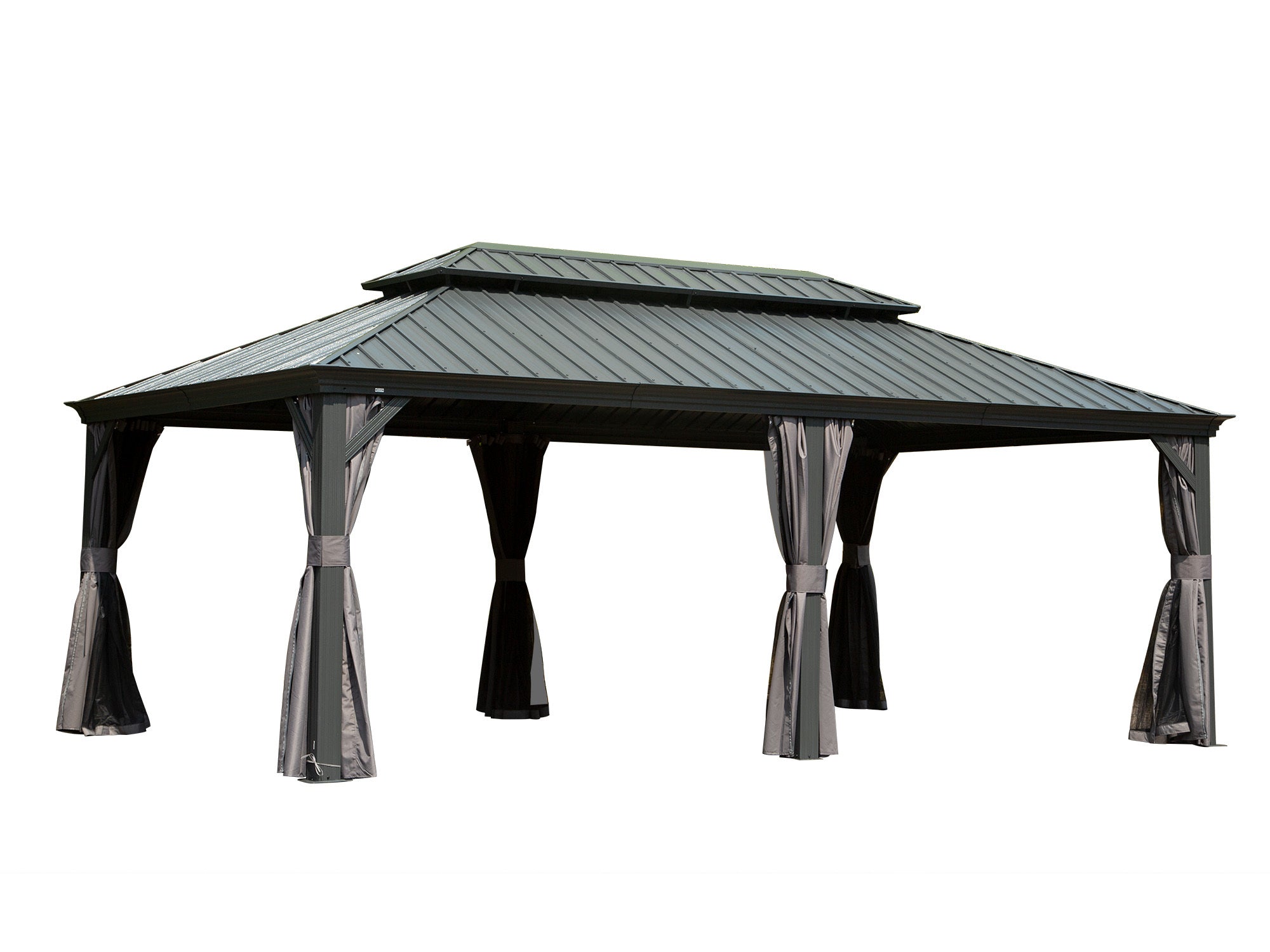 14' X 20' Hardtop Gazebo Outdoor Metal Gazebo Canopy with Galvanized Steel Double Roof, Aluminum Frame, Curtains and Netting for Patio, Deck, Garden, Grey