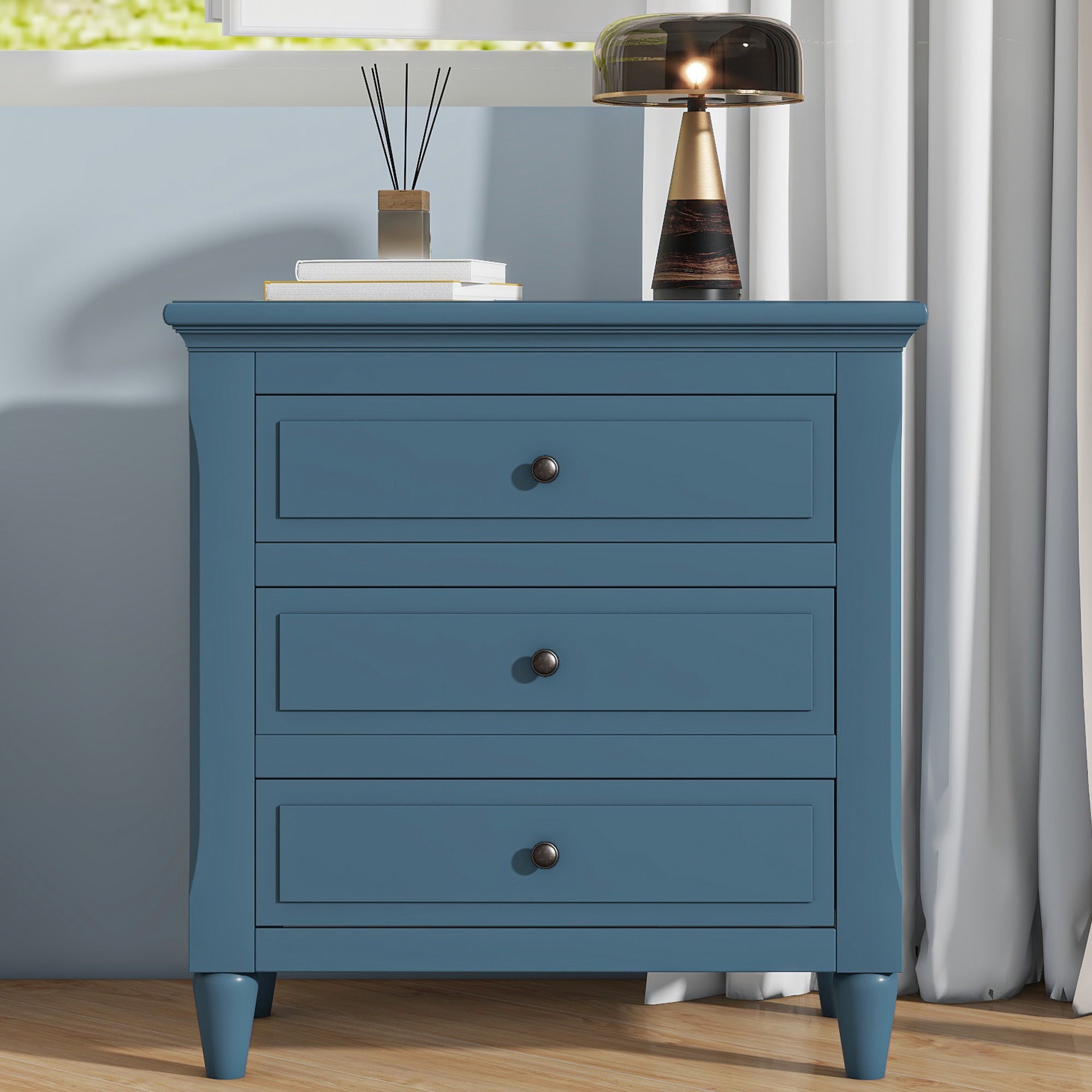 U_STYLE 28''Pine Wood Nightstand with 3 Drawers and Smooth Gliding Rails ,Simple Bedside Cabinet with Metal handle, Minimalist Sofa Side Table with rubber legs for Bedroom Sofa Couch Office