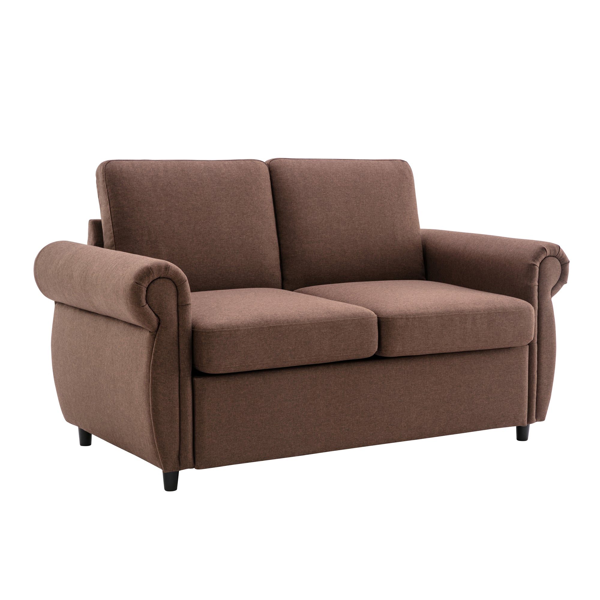 Orisfur Pull Out Sofa Bed Loveseat Sleeper with Twin Size Memory Mattress, USB Ports, Brown Linen, 57.9'