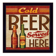 'Cold Beer Served Here' By Mollie B., Printed Wall Art, Ready To Hang Framed Poster, Black Frame