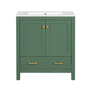 Transitional 30 Inch Green Bathroom Vanity with Single Sink and Soft Close Storage
