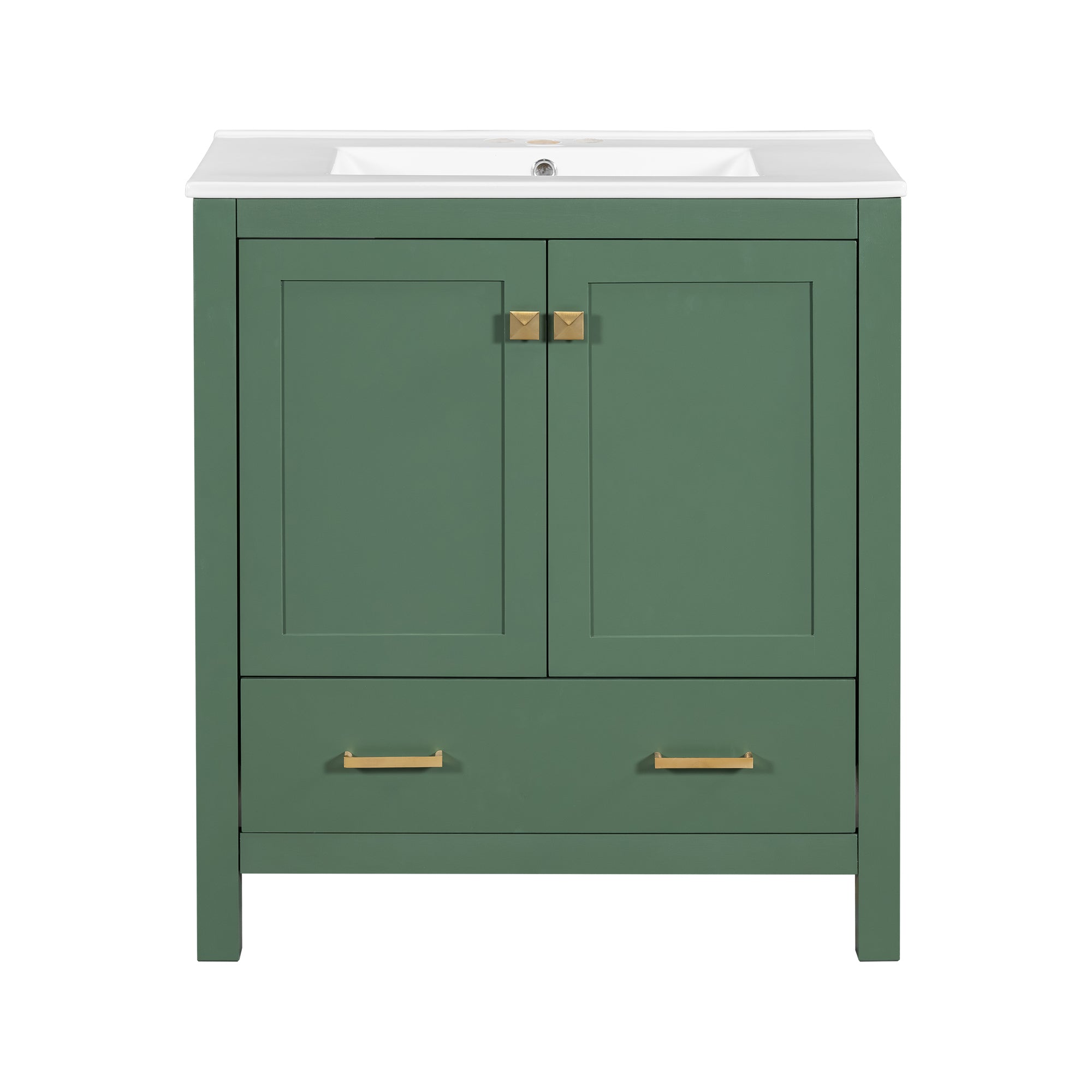 Transitional 30 Inch Green Bathroom Vanity with Single Sink and Soft Close Storage