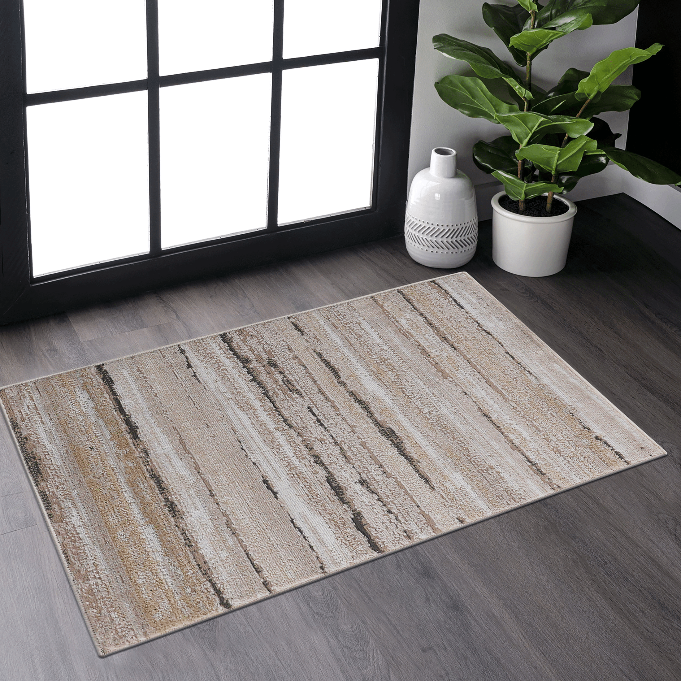 LOOM & LUXE Collection 2X3 Brown /Striped Non-Shedding Living Room Bedroom Dining Home Office Stylish and Stain Resistant Area Rug