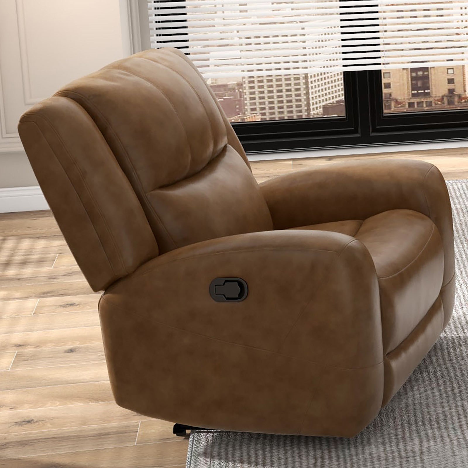 Transitional Style Manual Recliner High Density Foam Contour Arms Wide Seat Brown Finish Primary Living Room
