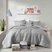 4 PCS Full/Queen Cationic Dyed Clip Jacquard Comforter Set with Throw Pillow Gray