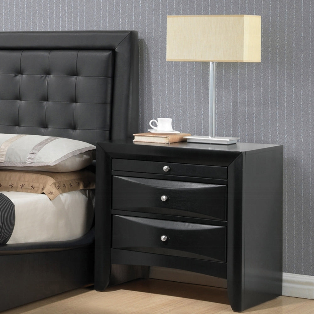 1pc Black Finish Nightstand with Two Storage Drawers and Pull Out Tray Wooden Bedroom Furniture