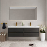 72' Wall-Mounted Bathroom Vanity with Sink, Floating Bathroom Storage Cabinet with Stone Resin Countertop and Soft Close Drawers, Espresso Wood 24V15-72EW