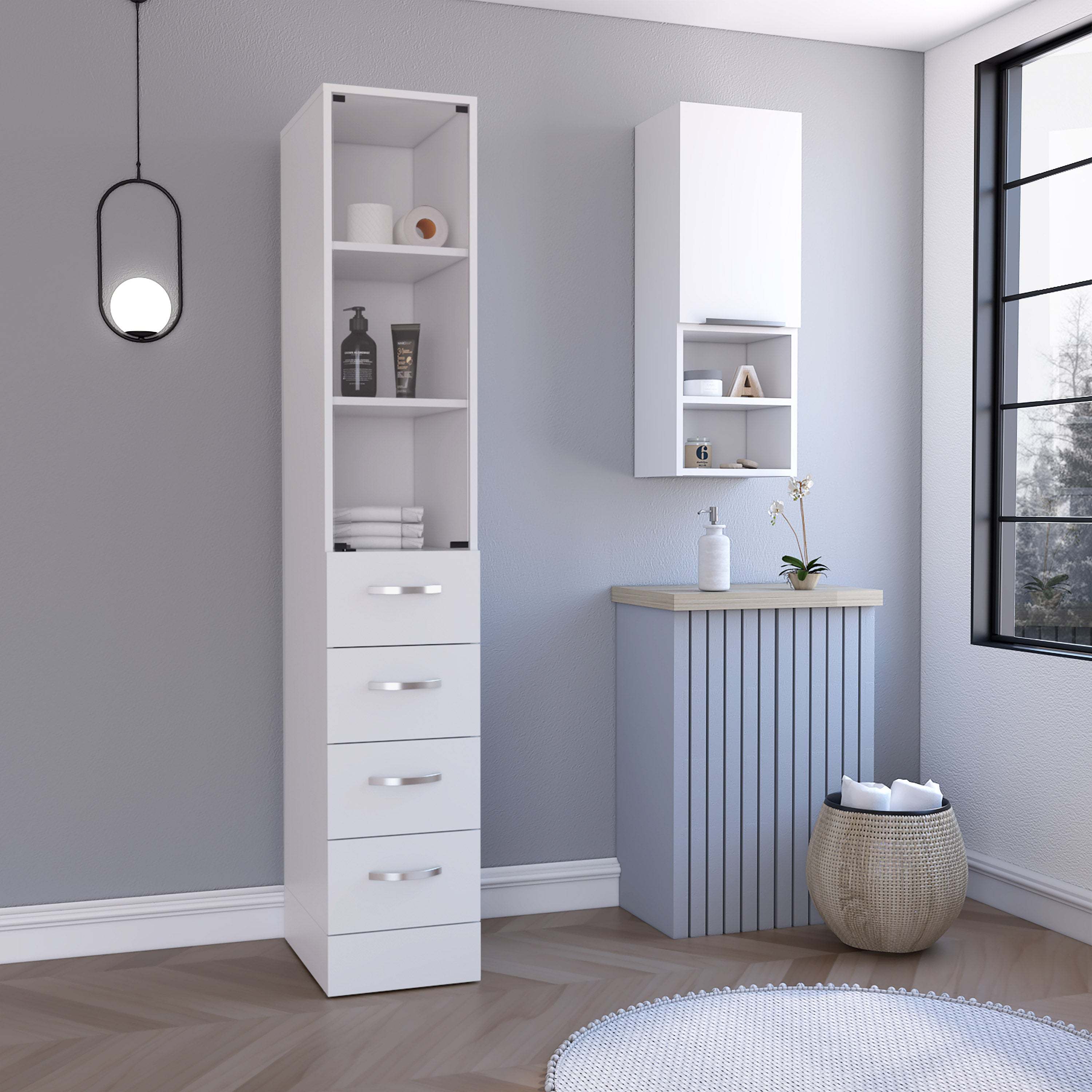 2 Piece Bathroom Set, Magna Linen Cabinet + Savona Medicine Cabinet , White