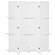 HOMCOM 4 Panel 67' Tall Wood Privacy Screen Room Divider with 3 Display Shelves, and Folding Storage for Bedroom or Home Office, White