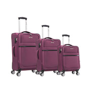 3-piece fabric soft luggage set with swivel wheels and password lock,PURPLE , 20/26/30 inches
