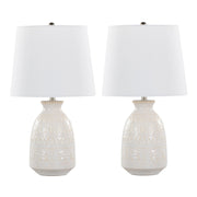 Claudia 20' Contemporary Ceramic Accent Lamp in Off-White Ceramic, Polished Nickel Accents and White Linen Shade from Grandview Gallery by LumiSource - Set of 2