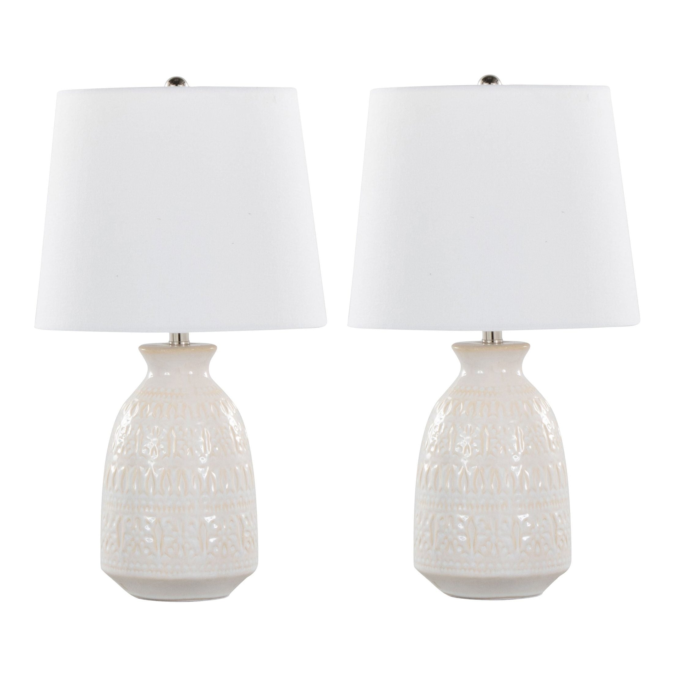 Claudia 20' Contemporary Ceramic Accent Lamp in Off-White Ceramic, Polished Nickel Accents and White Linen Shade from Grandview Gallery by LumiSource - Set of 2
