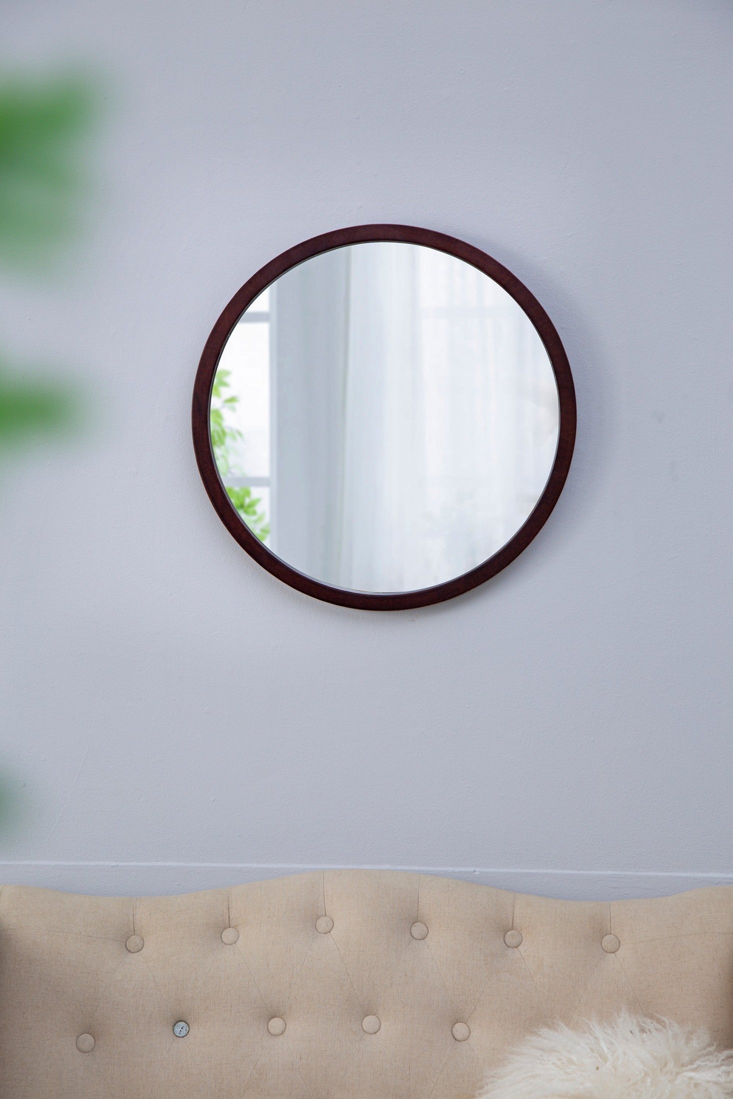 20' x 20' Circle Wall Mirror with Wooden Frame and Walnut Finish,Wall Mirror for Living Room Dining Room