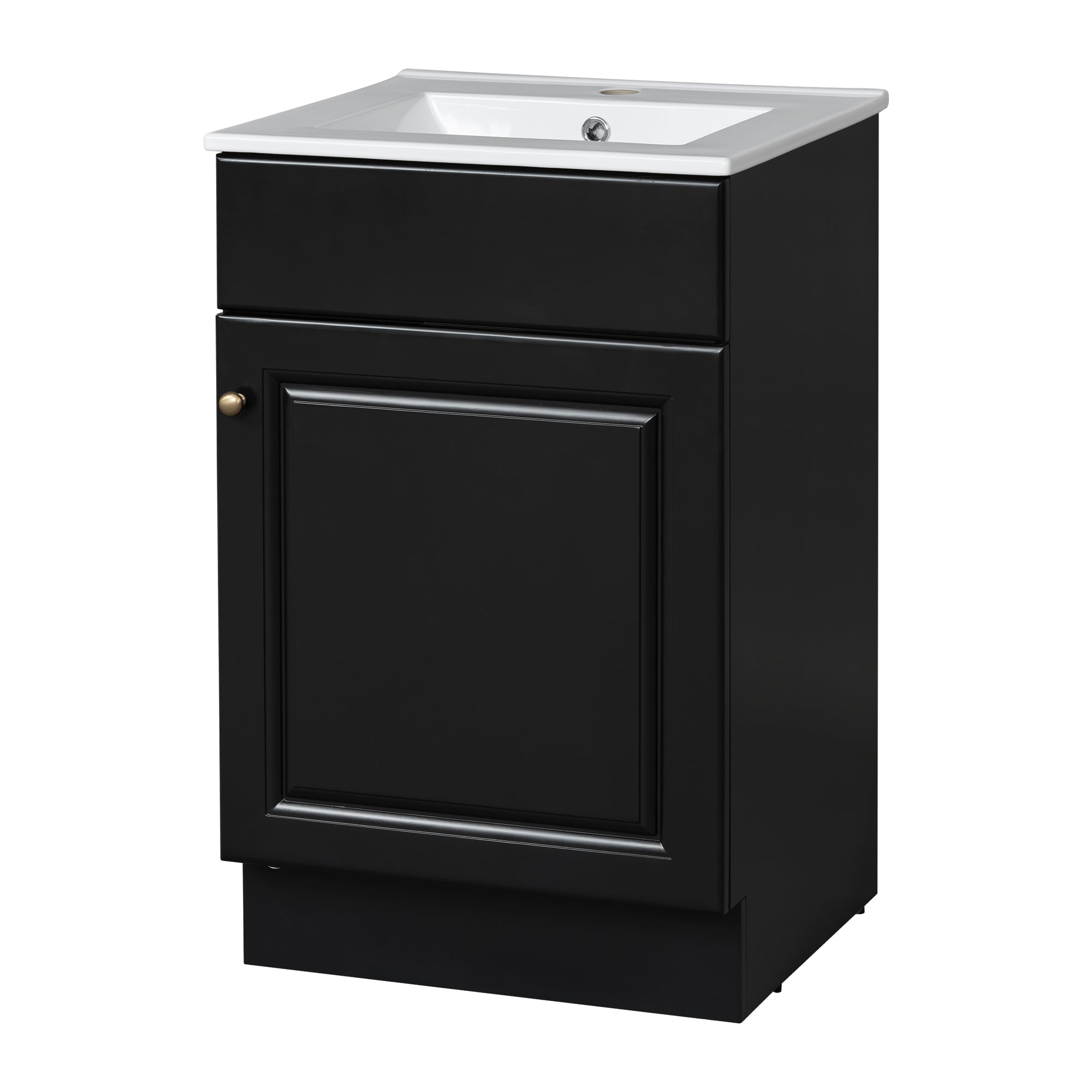 Black 20' Bathroom Vanity with Sink, Freestanding Cabinet with Door Shelf and Adjustable Shelf, MDF and Ceramic Construction