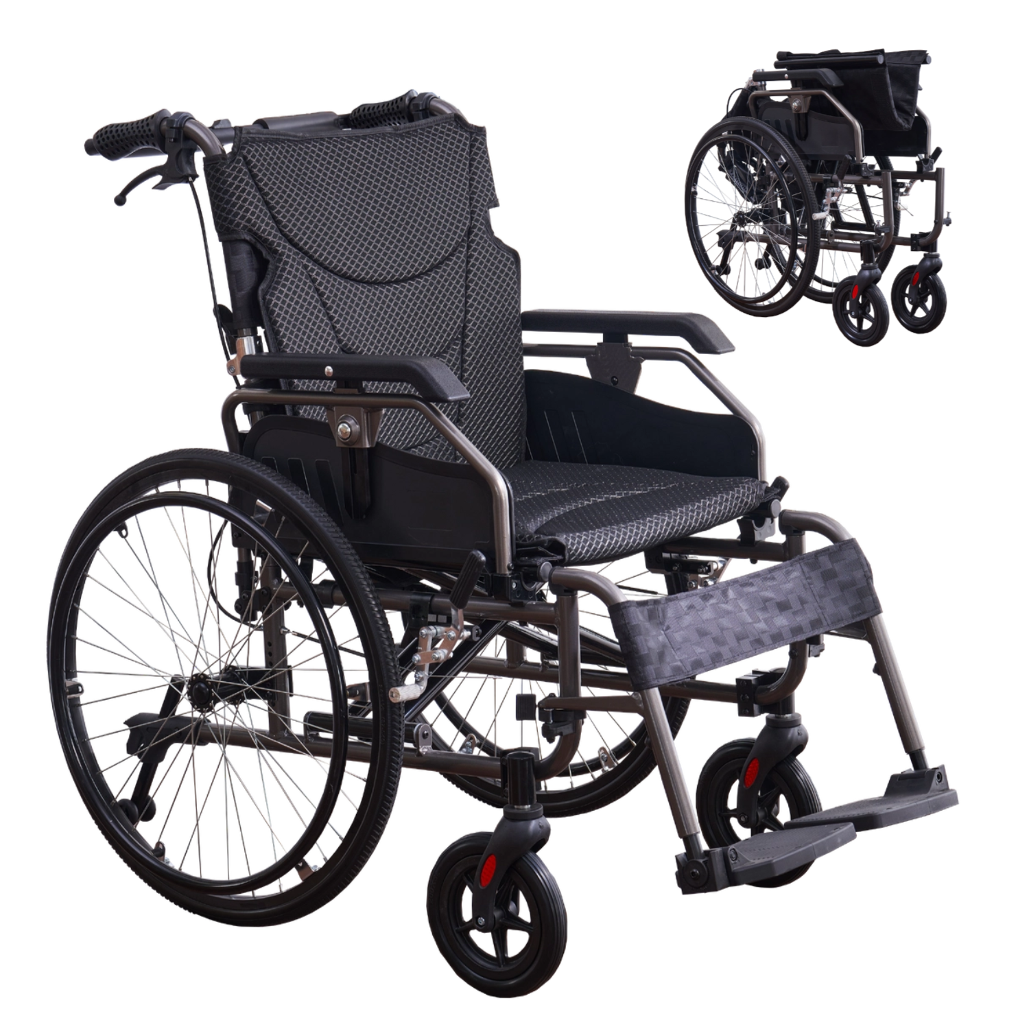 Premium Nursing Folding Wheelchair for Adults - Aluminum Alloy Frame,Double Brakes,Adjustable Seat Belt & Breathable Cushion - Safe,Comfortable Ride with Anti-backflip & Stability Features,Color Grey
