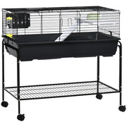PawHut Two-Story Small Animal Cage with Shelf & Wheels, Black+Grey, Plastic, 39' x 20.5' x 36.5'