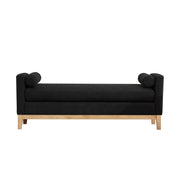 Elegant Upholstered Bench Daybed Ottoman with Nature Wood Legs & Bolster Pillows Black Boucle 66.34'W