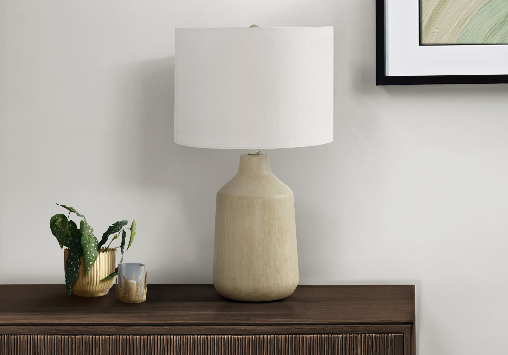 Lighting, 24'h, Table Lamp, Beige Concrete, Ivory / Cream Shade, Contemporary
