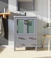 Dark Grey Bath Vanity 24 in. W x 18.25 in. D, White Ceramic Top, and Faucet Set