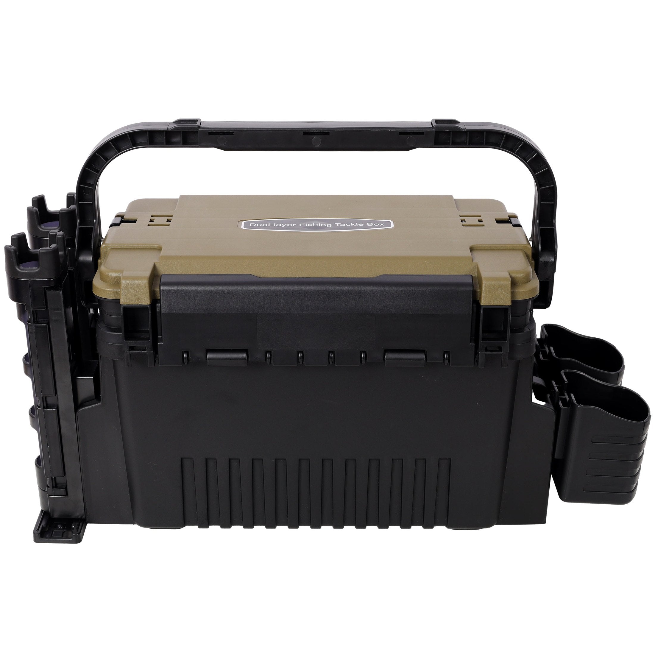 Dual-layer Fishing Tackle Box,Tackle Box Organizer Fishing Box Large,With 2pcs Rod Holder,2pcs Cup Holder,1pc Carring Strap,Army Green