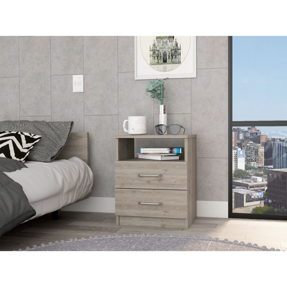 Nightstand 20'H, Two Drawers, One Shelf, Superior Top, Light Gray